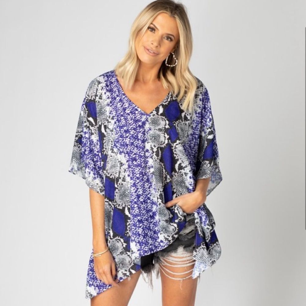 Buddy Love North Tunic Top Purple Snake Boa Print Oversized